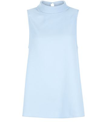 Comprar Light Blue Satin Roll Neck Sleeveless Top al mejor precio