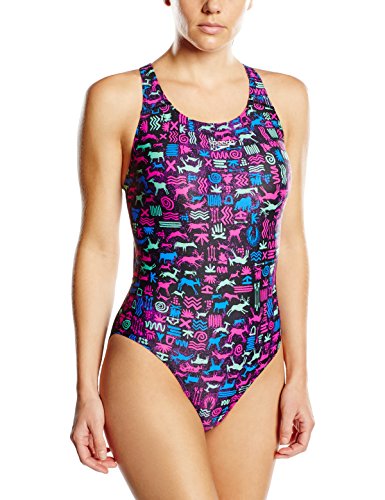 Comprar Speedo Women's All-Over Power Back - Traje de baño para mujer, mujer, color negro - Black/Ecstatic/Bondi Blue, tamaño talla 30 al mejor precio