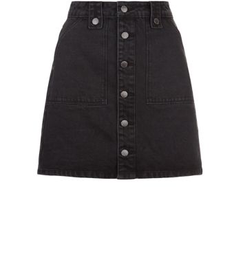 Comprar Black Denim Button Front A-Line Skirt al mejor precio