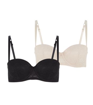 Comprar 2 Pack Black and Cream Floral Lace Strapless Bras al mejor precio