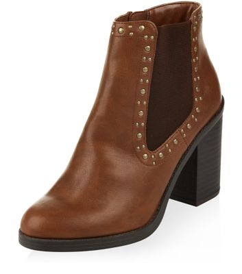 Comprar Tan Pin Stud Block Heel Chelsea Boots al mejor precio
