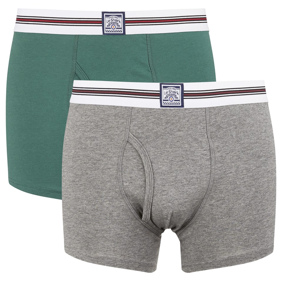 Comprar Le Shark Men's 2 Pack Striped Waistband Boxers - Jasper Green/Mid Grey Marl - S al mejor precio