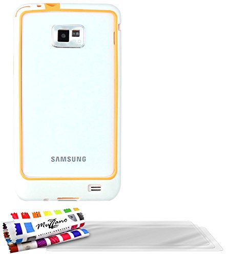 Comprar Muzzano F18714 - Funda para Samsung Galaxy S2, incluye 3 protectores de pantalla, color blanco y naranja al mejor precio