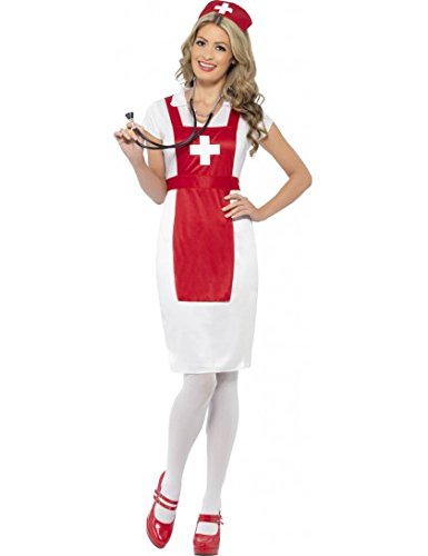 Comprar Smiffys A y E traje de la enfermera con Mock delantal y Celada (Pequeño, Rojo / Blanco)... al mejor precio