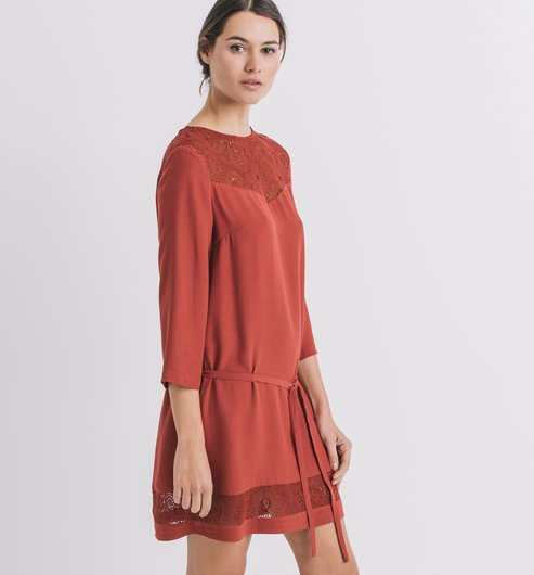 Comprar Vestido crepé detalle encaje al mejor precio