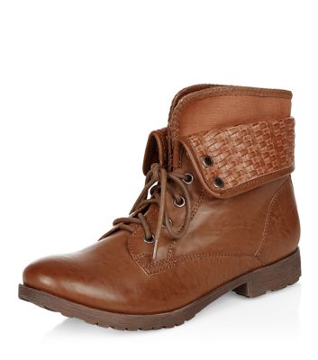 Comprar Tan Woven Cuff Lace Up Ankle Boots al mejor precio