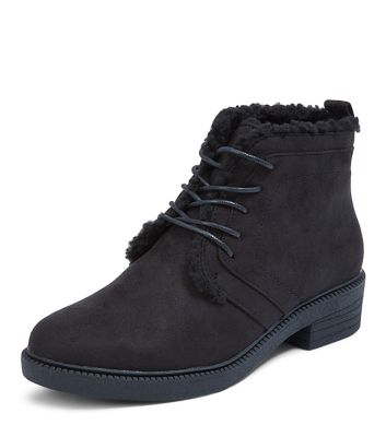 Comprar Teens Black Faux Shearling Lined Lace Up Boots al mejor precio