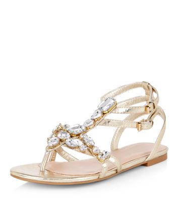 Comprar Gold Metallic Gem Stone Embellished Sandals al mejor precio