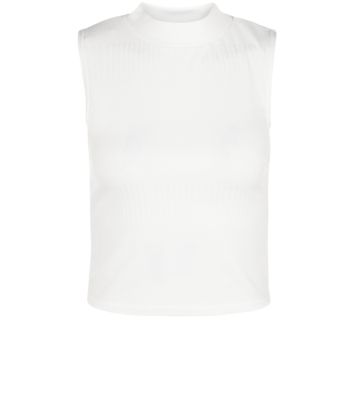 Comprar White Ribbed Stripe High Neck Sleeveless Top al mejor precio