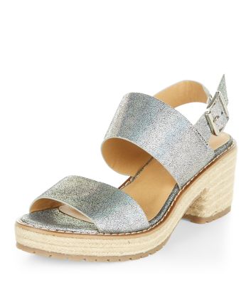 Comprar Teens Silver Double Strap Espadrille Heel Sandals al mejor precio