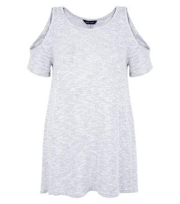 Comprar Pale Blue Fine Knit Cold Shoulder Hanky Hem T-Shirt al mejor precio