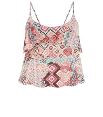 Comprar Cream Frill Trim Patwork Print Bubble Hem Cami al mejor precio