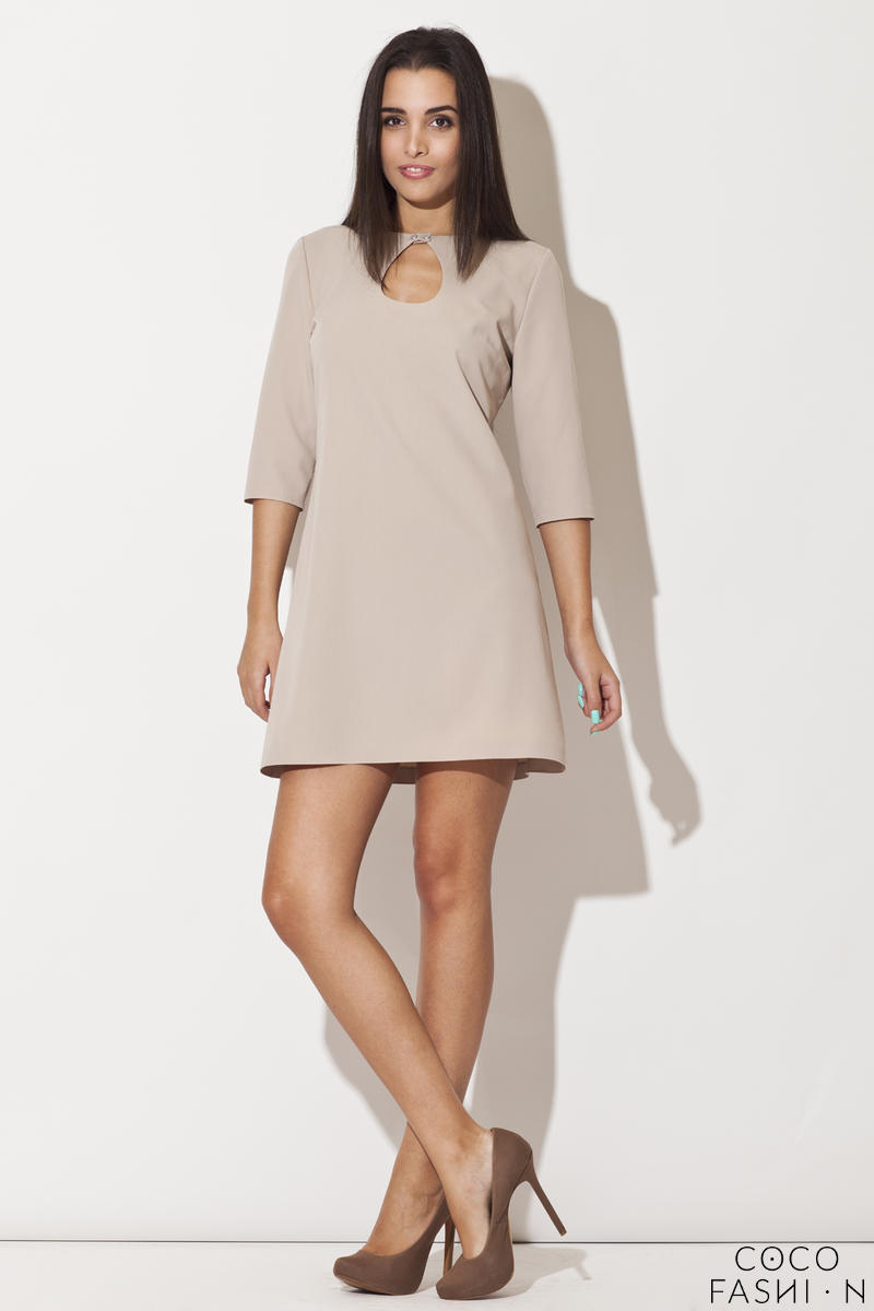 Comprar Beige Strapped Neckline Shift Dress with 3/4 Sleeves al mejor precio