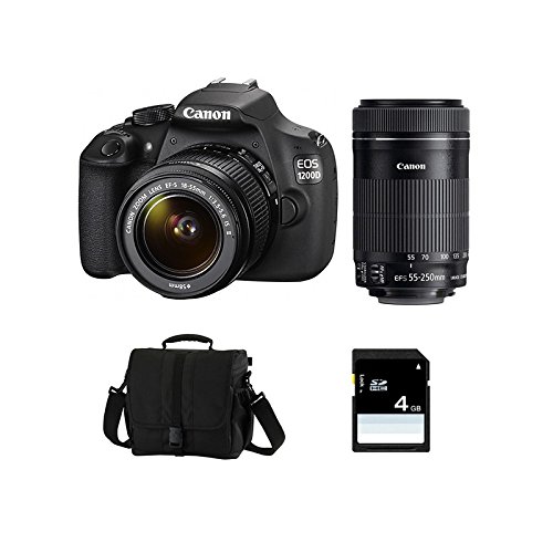 Comprar CANON EOS 1200D + 18-55 IS II + 55-250 IS STM + acabado + Carte SD 4Go al mejor precio