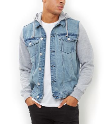 Comprar Blue Jersey Sleeve Hooded Denim Jacket al mejor precio