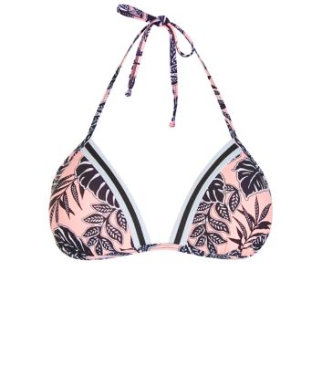 Comprar Coral Tropical Print Contrast Trim Bikini Top al mejor precio