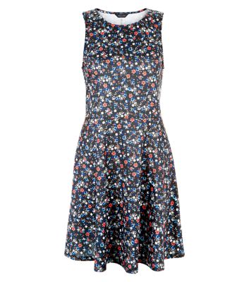 Comprar Black Ditsy Floral Print Sleeveless Skater Dress al mejor precio