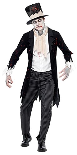 Comprar Smiffys Till Chaqueta muerte nos separe Zombie Novio traje con chaleco / bufanda / Pantalones y sombrero de copa (L, Negro) al mejor precio
