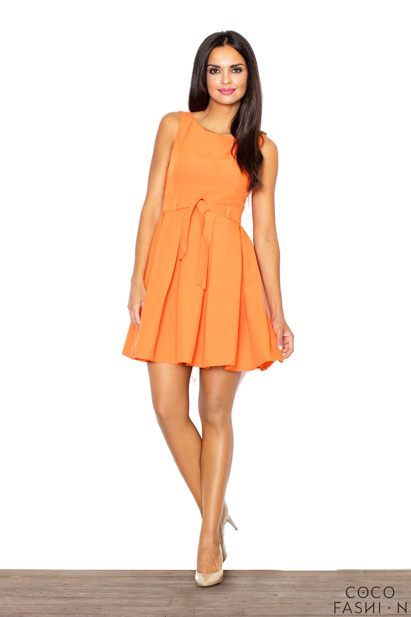 Comprar Pleated Belted Sleeveless Orange Dress with Seamed Top al mejor precio