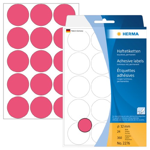 Comparar mejores precios Herma 2276 - Etiquetas multiuso, diámetro 32 mm, redondo, papel mate, 360 unidades, color rojo luminoso con descuentos Comprar Herma 2276 - Etiquetas multiuso, diámetro 32 mm, redondo, papel mate, 360 unidades, color rojo luminoso al mejor precio
