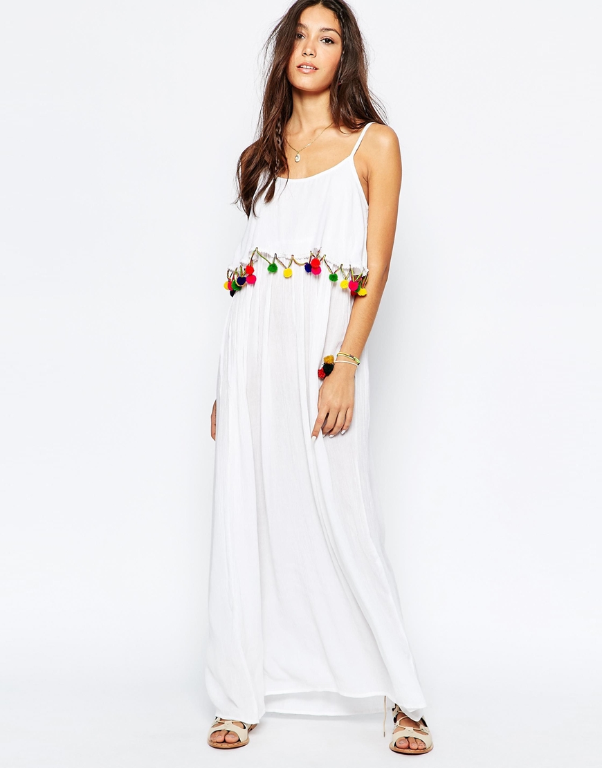Comprar Vestido largo de playa con detalle de pompones de Akasa al mejor precio