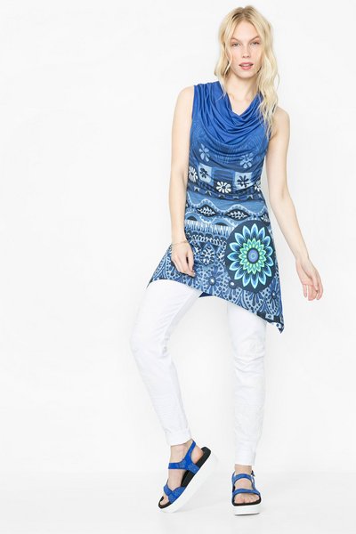 Comprar Desigual - Mujer - Camiseta azul con escote drapeado - Magic Blue - Size XS al mejor precio