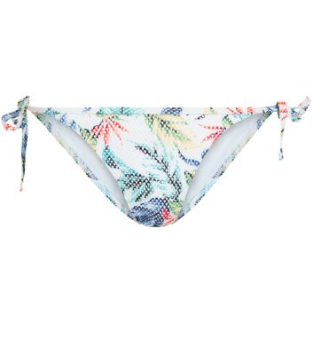 Comprar White Tropical Print Tie Side Bikini Bottoms al mejor precio