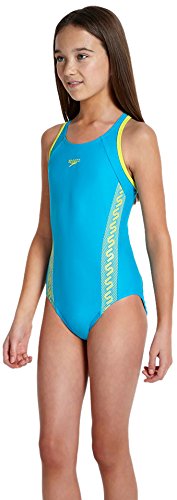 Comprar Bañador de niña Speedo Monogram muscle Back, Adriatic Blue/Wild Lime, 116, 8-08747A358 al mejor precio