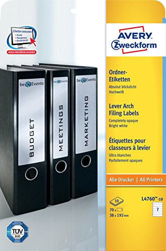 Comparar mejores precios Avery L4760-10 - Etiquetas para archivadores (192 x 38 mm), color blanco con descuentos Comprar Avery L4760-10 - Etiquetas para archivadores (192 x 38 mm), color blanco al mejor precio