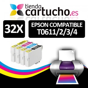 Comprar PACK 32 (ELIJA COLORES) CARTUCHOS COMPATIBLES EPSON T0611/2/3/4PACK 32 (ELIJA COLORES) CARTUCHOS COMPATIBLES EPSON T0611/2/3/4 al mejor precio