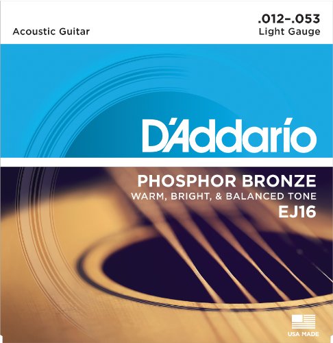 D'Addario EJ16 - Juego de cuerdas para guitarra acústica de fósforo/bronce, 012' - 053'