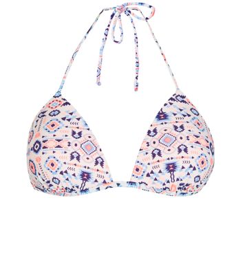 Comprar White Aztec Print Triangle Bikini Top al mejor precio