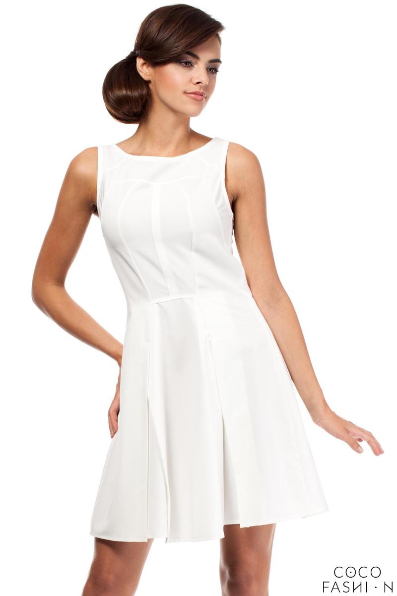 Comprar Ecru Sleeveless Pleated Round Neckline Dress al mejor precio