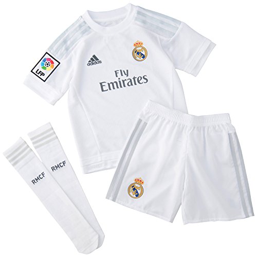 adidas 1ª Equipación Real Madrid CF SMU Mini - Conjunto, color blanco / gris, talla 116