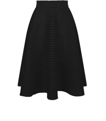 Black Mesh Stripe Midi Skirt