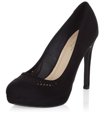 Comprar Black Comfort Suedette Perforated Trim Platform Heels al mejor precio