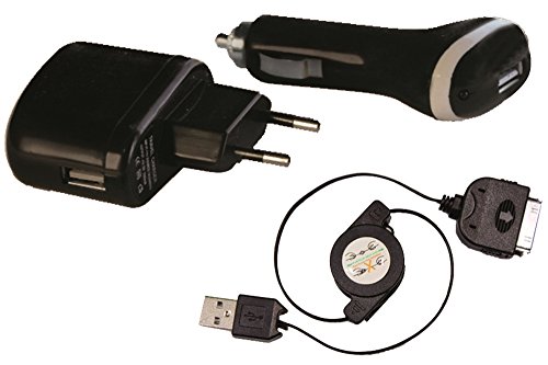 Comprar Waytex 59224 - Pack de cargador de pared, de coche y cable retráctil para iPhone/iPod, color negro al mejor precio