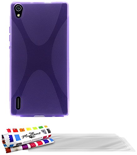 Comprar Muzzano F868732 - Funda para Huawei Ascend P7, incluye 3 protecciones de pantalla, color violeta al mejor precio