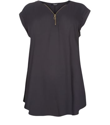 Comprar Curves Black Zip Front Longline Tunic Top al mejor precio