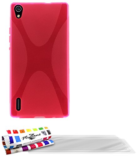 Comprar Muzzano F868748 - Funda para Huawei Ascend P7, incluye 3 protecciones de pantalla, color rosa al mejor precio