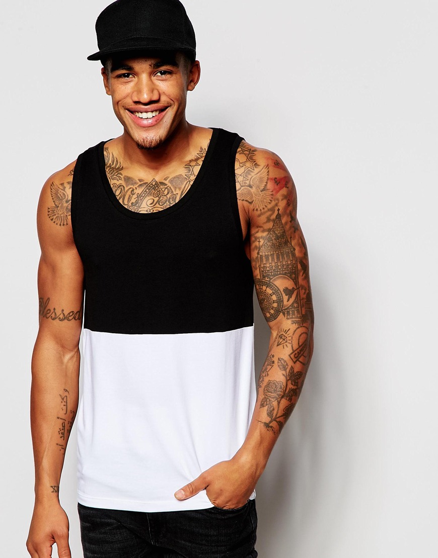 Comprar Camiseta sin mangascon paneles cosidos en contraste de ASOS al mejor precio