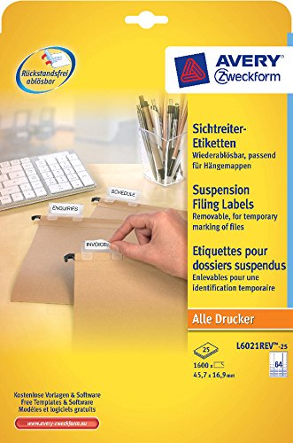 Comprar Avery L6021REV-25 etiqueta de impresora - Etiquetas de impresora (Self-adhesive printer label, Color blanco, A4, Papel, Laser/Inyección de tinta, Desmontable) al mejor precio