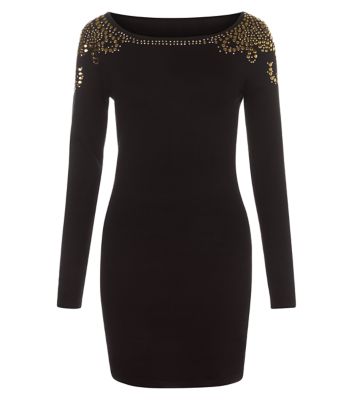 Comprar Apricot Black Stud Shoulder Jumper Dress al mejor precio