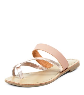 Comprar Wide Fit Pink Gold Metallic Cross Strap Sandals al mejor precio
