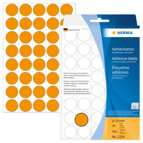 Comprar Herma 2254 - Etiquetas multiuso, diámetro 19 mm, redondo, papel mate, papel de soporte perforado, 960 unidades, color naranja luminoso al mejor precio