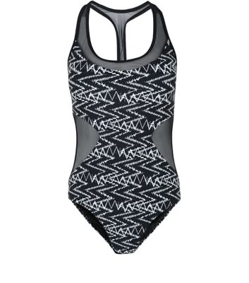 Comprar Black Abstract Print Mesh Panel Swimsuit al mejor precio