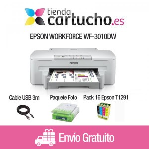 Comprar Epson WorkForce WF-3010DW+ Cable 3m. + PACK 16 T1291 + PAQUETE FOLIOSEpson WorkForce WF-3010DW+ Cable 3m. + PACK 16 T1291 + PAQUETE FOLIOS al mejor precio