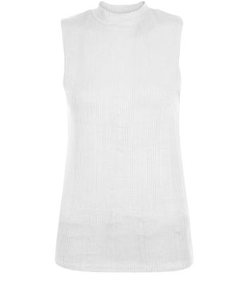 Comprar Cream Ribbed Funnel Neck Sleeveless Top al mejor precio