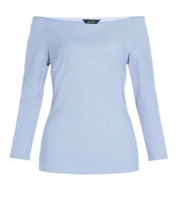 Comprar Blue Ribbed Bardot Neck Top al mejor precio