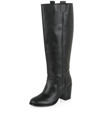 Comprar Black Leather Block Heel Knee High Boots al mejor precio